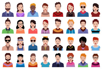 User avatars, avatars with empty faces and heads for social network ( Male and female faces )