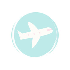 Airplane icon logo vector illustration on circle with brush texture for social media story highlight
