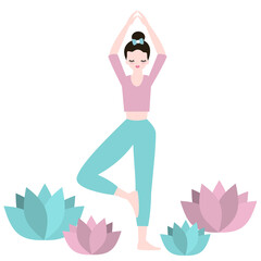 Cute colorful vector illustration with woman in yoga position 