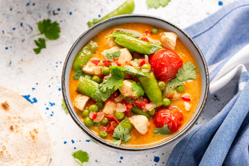 Fresh Vegetable Soup Curry with Peas and Beans