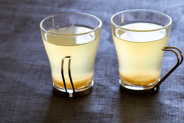 Two Glass Cups with fresh Yuzu tea
