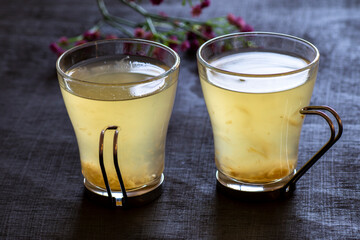 Two Glass Cups with fresh Yuzu tea