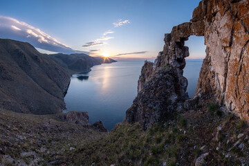 Beautiful sunrise near Aya Bay on Lake Baikal