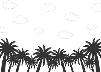 Vector illustration of sky and coconut palm trees with place for text. For invitation, greeting card, mailing, advertisement of travel agency, poster, article, promotion,  web and advertising banner.