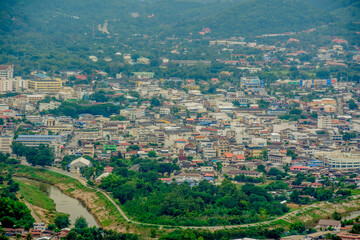 View the city from a high peak.