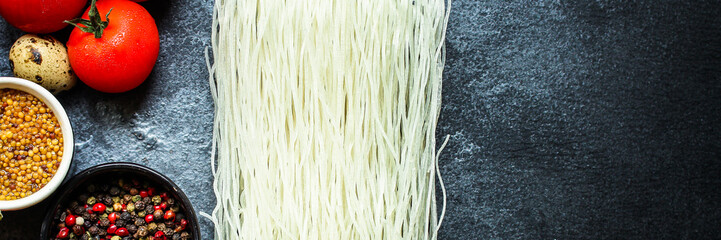 rice noodles glass noodle Asian vermicelli pho Menu concept serving size. food background top view copy space for text