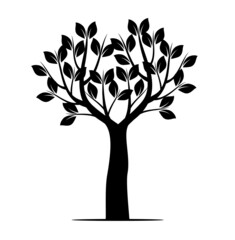Obraz premium Black Tree with Leaves. Vector outline Illustration. Plant in Garden.