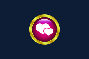 golden button with hearts icon.Conceptual vector illustration in flat style design.Isolated on background.