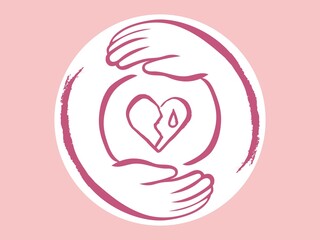 heart, mental care, Wrap the heart with both hands,Angel, logo,icon,line drawing, vector