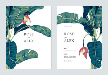 Botanical wedding invitation card template design, hand drawn banana tree