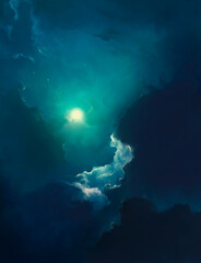 image of the shining moon against the background of the night sky with clouds