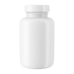 Realistic plastic bottle with medicine. Layout template. 3d illustration