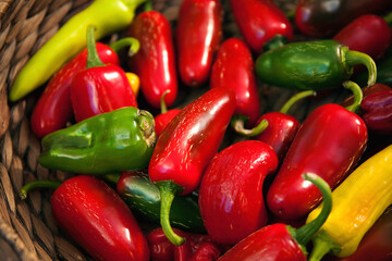 Jalapeño peppers on a wicker plate