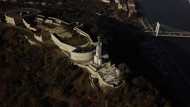 Gellert Park and the Statue of Liberty and the Citadel. The highest point of Budapest overlooking the panorama of the city