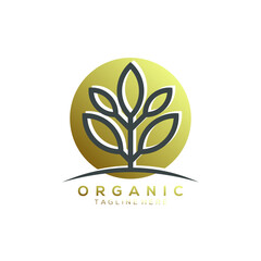 Fototapeta premium silhouette leaf plant vector logo with gold background