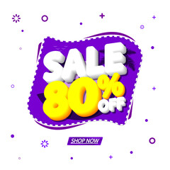 Sale 80% off, special offer, banner design template, discount tag, app icon, vector illustration