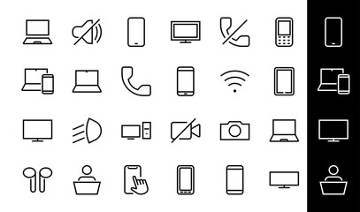 SMART devices and gadgets linear icons set, vector, contains icons computer, camera, laptop, phone, web devices, electronic appliances, and much more. Editable stroke