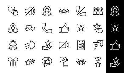 Simple Set Feedback, reviews thin line icons. Evaluation, review, STAR, LIKE and much more, Editable stroke. Vector illustration