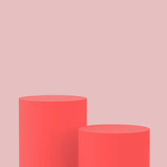 3d pink orange white cylinder podium minimal studio background. Abstract 3d geometric shape object illustration render. Display for cosmetic perfume fashion and summer holiday product.