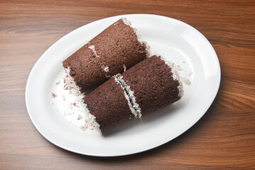 Popular South Indian breakfast Ragi Puttu, Pittu, Kezhvaragu chickpea curry, banana popular  home made Kerala breakfast from finger millet flour Karnataka, India. South Indian food steamed cooked