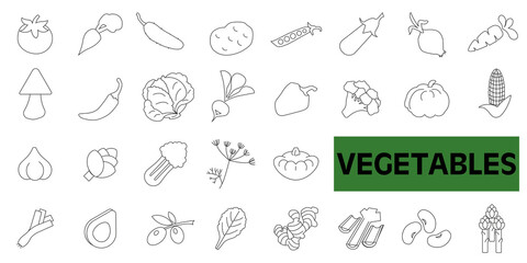 Vegetables flat icon collection set isolated on white background.