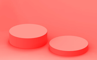 3d pink coral cylinder podium minimal corner studio background. Abstract 3d geometric shape object illustration render. Display for valentine product.