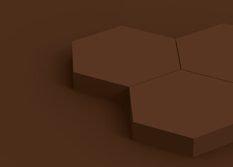 3d brown dark hexagon podium minimal studio background. Abstract 3d geometric shape object illustration render. Display for cosmetics beauty and fashion product. Food and drink Concept.