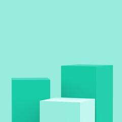 3d green turquoise pastel cubes square podium set minimal studio background. Abstract 3d geometric shape object illustration render. Display for cosmetic perfume fashion and summer product.