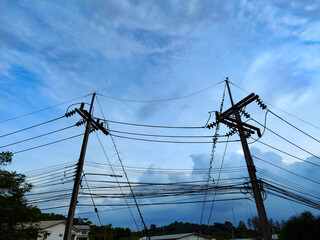 electric pole with blue sky background