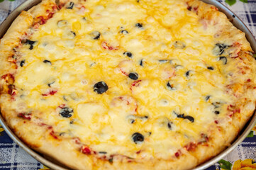 pizza with cheese and olives