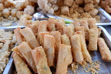 Gorengan is a typical snack from Indonesia. Usually consists of tempeh, tofu, cassava, or bananas. This food is usually sold by street vendors at cheap prices.