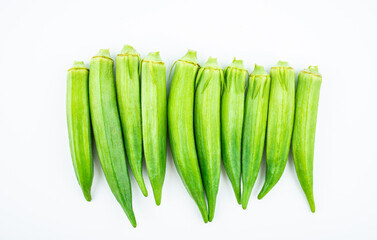 Fresh vegetable okra on white background