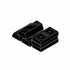 Gold Bar and Dollar - White Outline icon vector isometric. Flat style vector illustration.