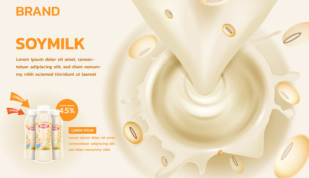 Pouring Milk And Soy Bean. Soy Milk Ad