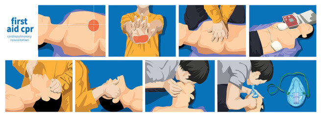 Emergency first aid emergency rescue cardiopulmonary procedures vector art - obrazy, fototapety, plakaty
