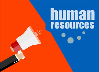 Human resources. Flat design business concept Digital marketing business man holding megaphone for website and promotion banners.