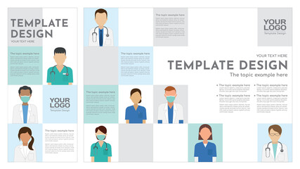 Fototapeta na wymiar Group of medical staff in uniform template design, doctor and nurse icons. Illustration of flat design people characters