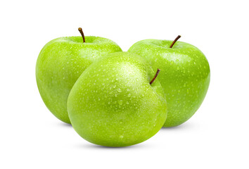 fresh green apple isolated on white background with water drop