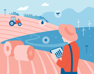 Smart farm technology concept. Vector flat illustration. 