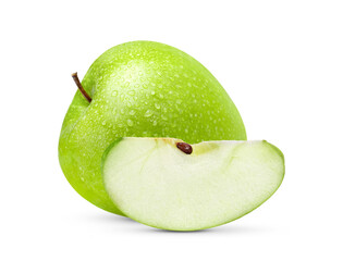 fresh green apple isolated on white background with water drop