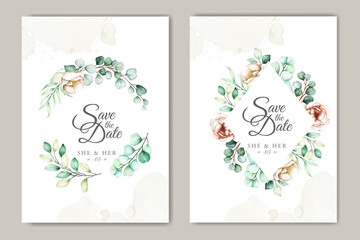watercolor eucalyptus invitation card set