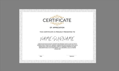 White ornamental bordered appreciation certificate template 