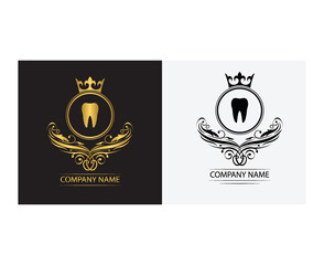 dentist  logo template luxury royal vector tooth company  decorative emblem with crown  