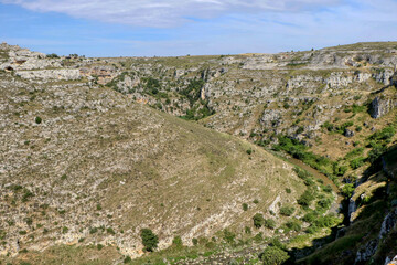 Overview of the ravine of Matera (Gravina of Matera), Basilicata, Italy