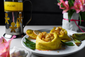 
juicy pancakes with apple jam