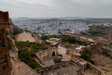 A landscape view showing Jodhpur blue city from Mehrangarh Fort.
