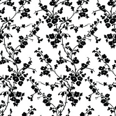 Tiny flowers seamless pattern, vector, black and white