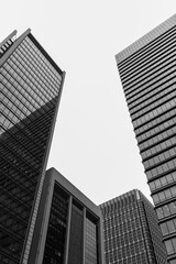 Modern glass building in Tokyo Japan. Black and White.