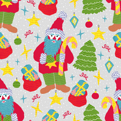 Christmas seamless pattern with Santa Claus and gifts
