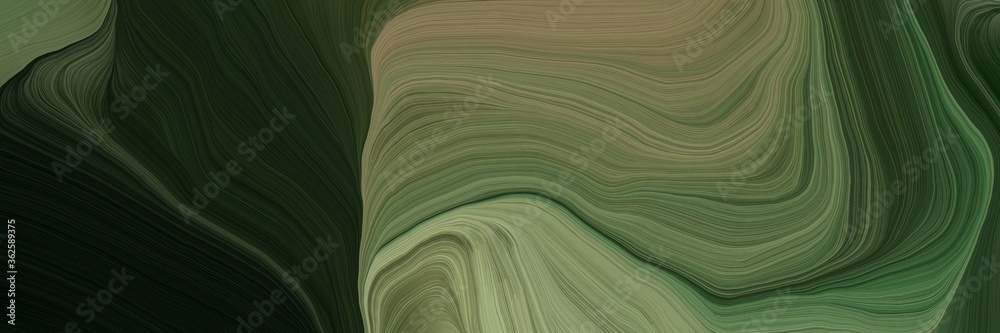 Poster unobtrusive header with elegant curvy background design with very dark green, pastel brown and gray 